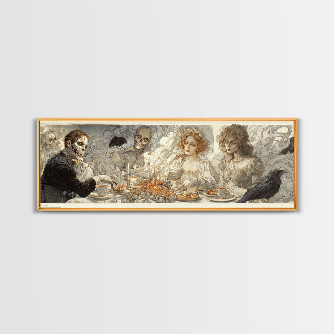 The Zombie Picnic, Symbolist Death Art, Extra Wide Wall Art, Dark Halloween Decor, Canvas Print, Halloween Wall Art