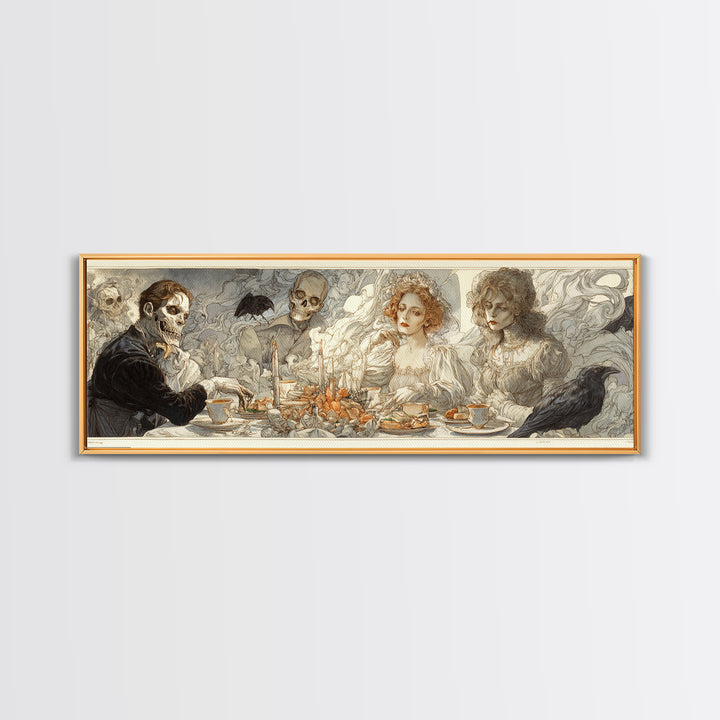 The Zombie Picnic, Symbolist Death Art, Extra Wide Wall Art, Dark Halloween Decor, Canvas Print, Halloween Wall Art