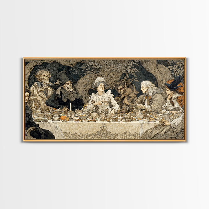 The Zombie Picnic, Gothic Storybook Art, Wide Panoramic Art, Gothic Horror Wall Art, Canvas Print, Halloween Wall Art