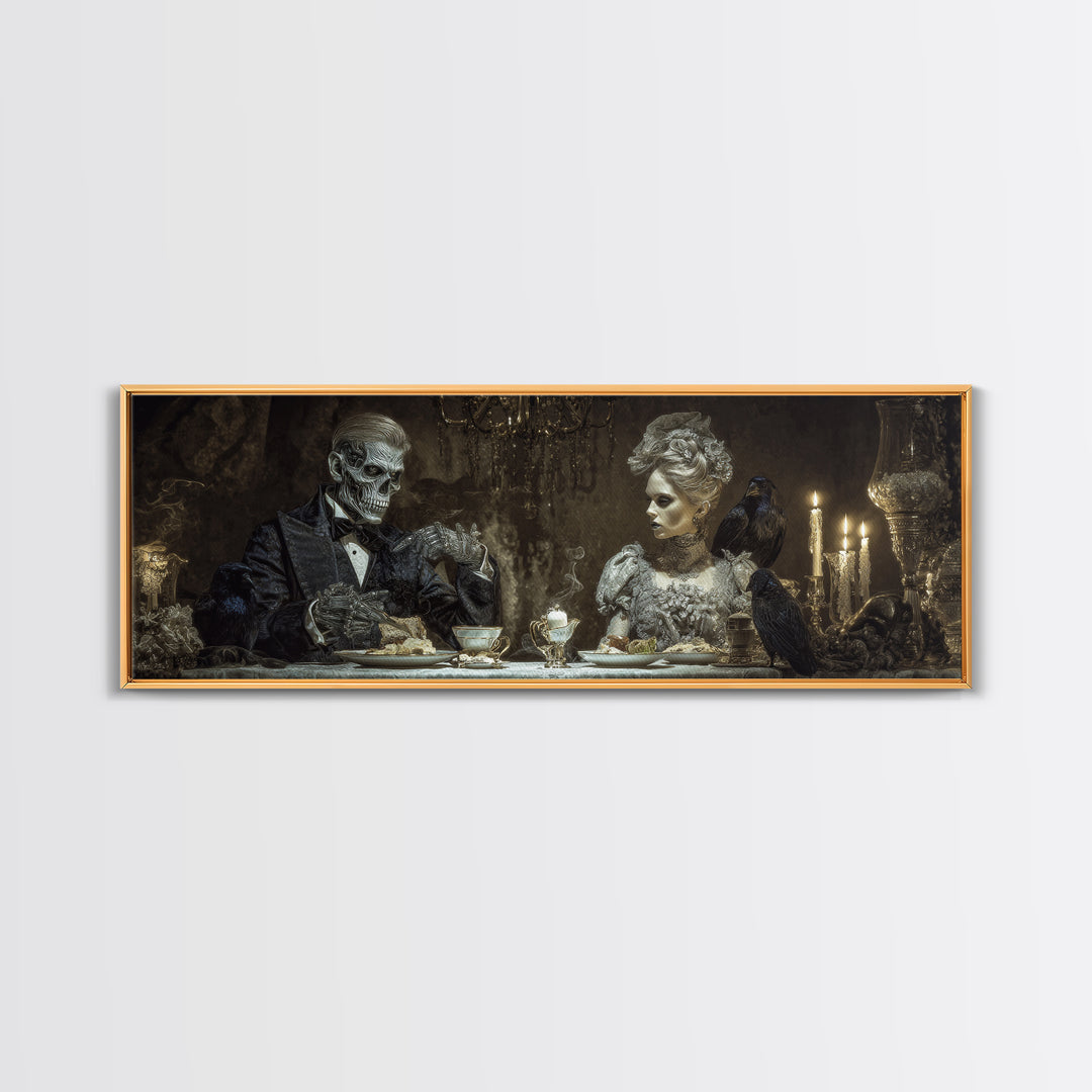 The Zombie Picnic, Biomechanical Horror Art, Extra Wide Wall Art, Dark Halloween Decor, Canvas Print, Halloween Wall Art