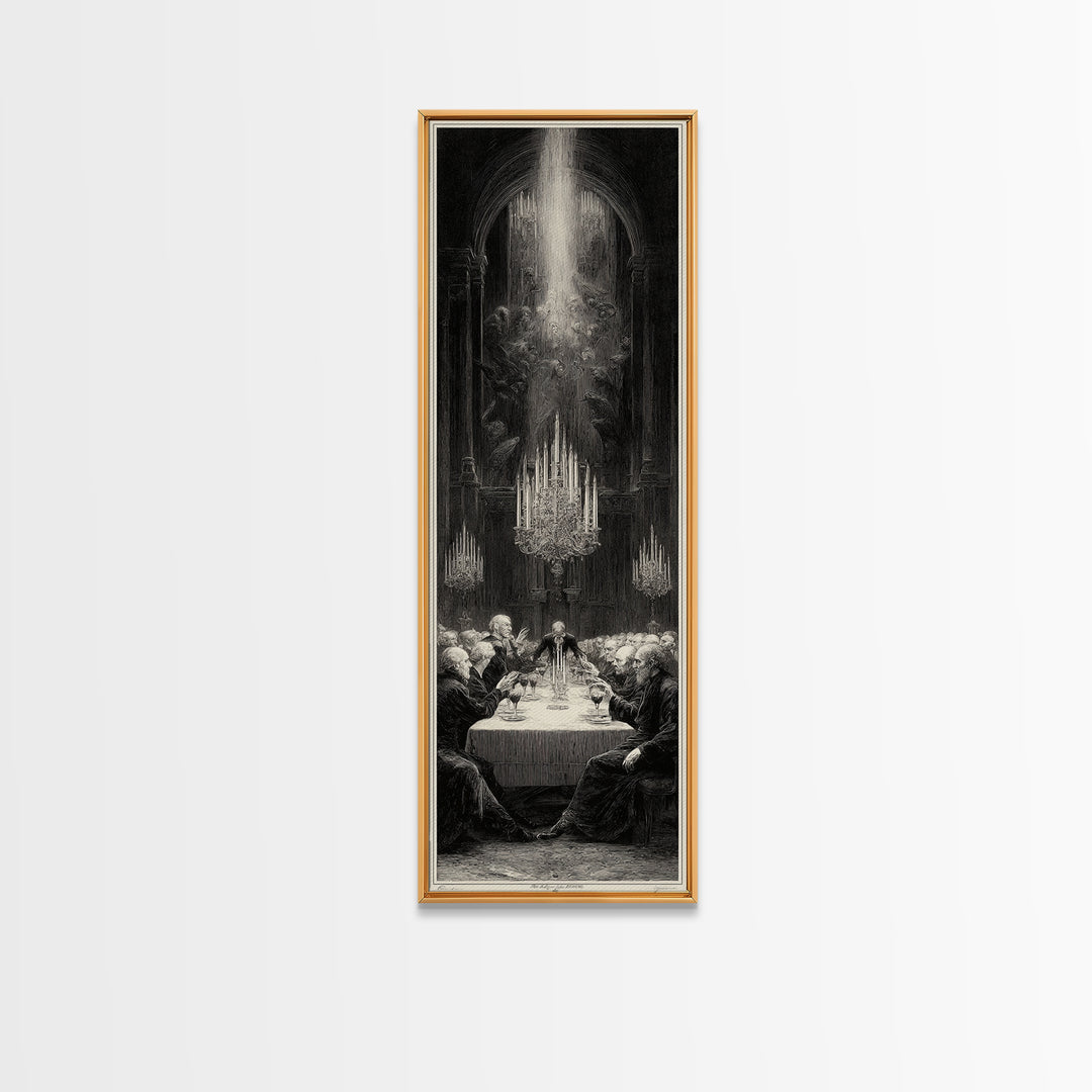 The Vampire Banquet, Gothic Engraving Art, Tall Narrow Wall Art, Dark Fantasy Wall Art, Framed Canvas Print, Halloween Wall Art