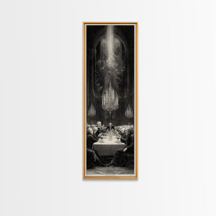 The Vampire Banquet, Gothic Engraving Art, Tall Narrow Wall Art, Dark Fantasy Wall Art, Framed Canvas Print, Halloween Wall Art