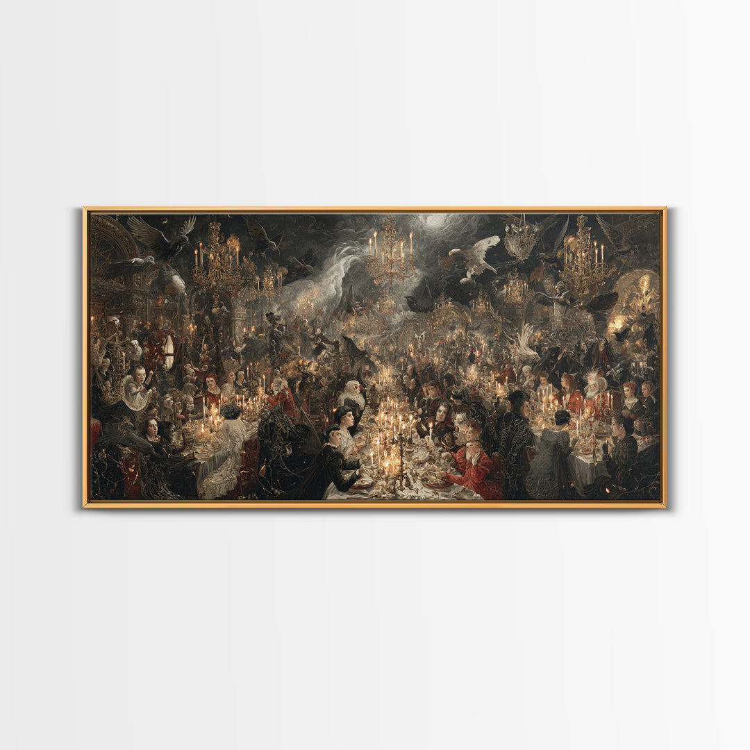 The Vampire Banquet, Medieval Grotesque Art, Wide Panoramic Art, Macabre Wall Art, Canvas Print, Halloween Wall Art