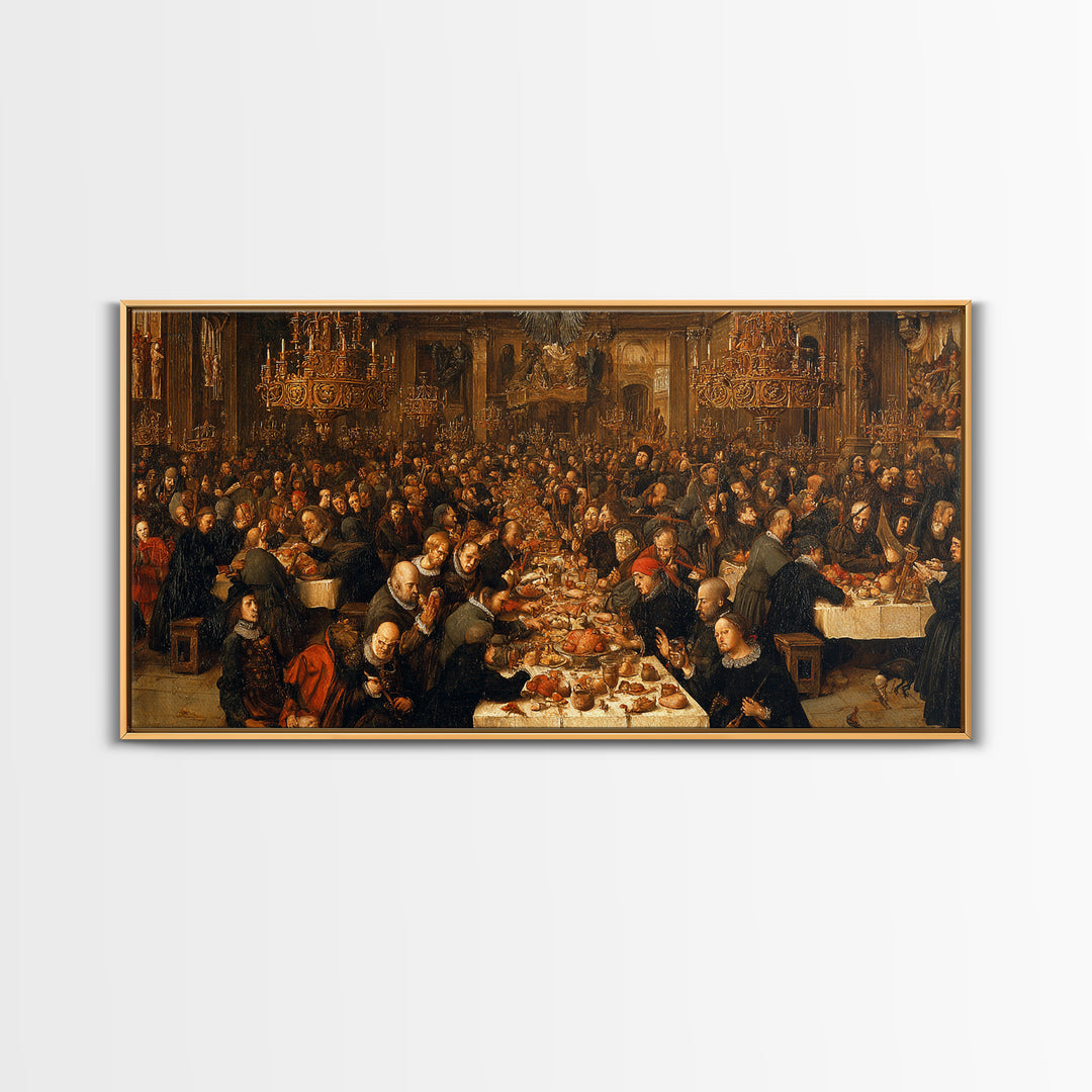 The Vampire Banquet, Northern Renaissance Horror, Wide Panoramic Art, Dark Halloween Decor, Canvas Print, Halloween Wall Art
