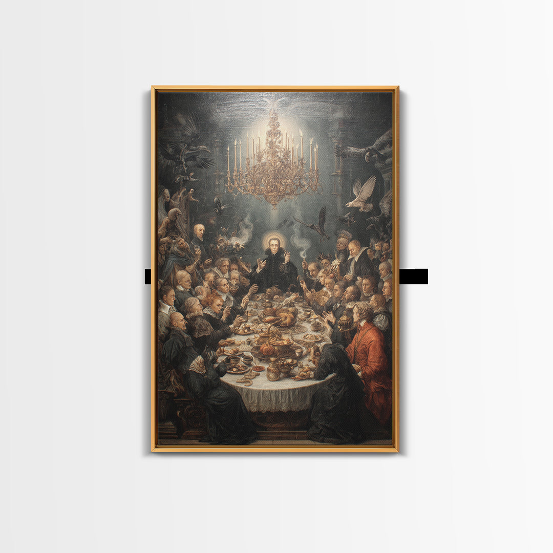 The Vampire Banquet, Dark Renaissance Art, Vertical Wall Art, Macabre Wall Art, Framed Canvas Print, Halloween Wall Art