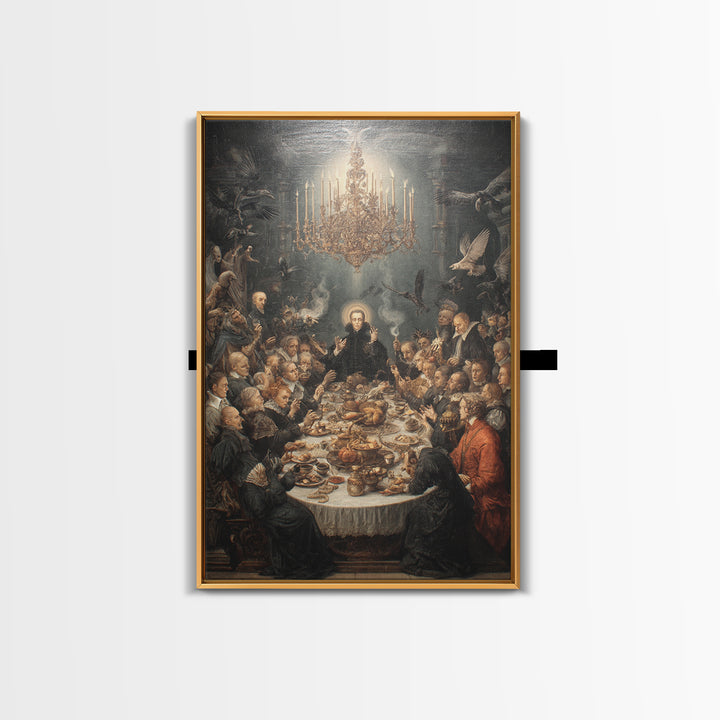 The Vampire Banquet, Dark Renaissance Art, Vertical Wall Art, Macabre Wall Art, Framed Canvas Print, Halloween Wall Art