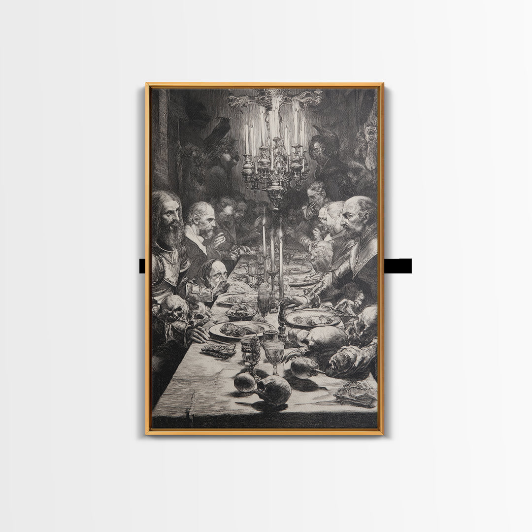 The Vampire Banquet, Renaissance Engraving Art, Vertical Wall Art, Dark Halloween Decor, Canvas Print, Halloween Wall Art, Horror Wall Art