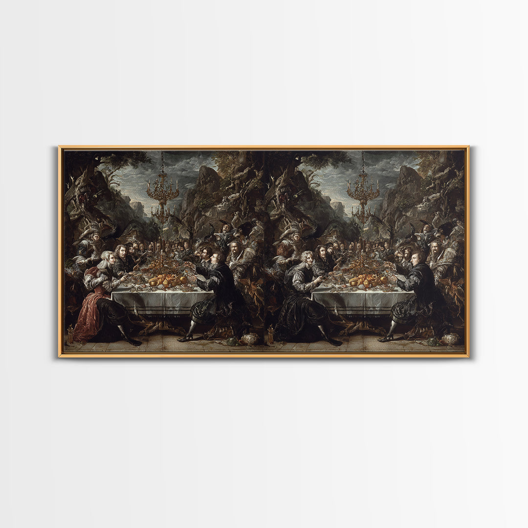 The Vampire Banquet, Baroque Witchcraft Art, Wide Panoramic Art, Dark Fantasy Wall Art, Framed Canvas Print, Halloween Wall Art