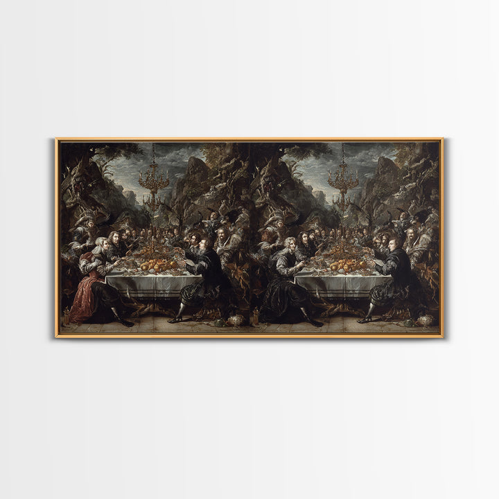 The Vampire Banquet, Baroque Witchcraft Art, Wide Panoramic Art, Dark Fantasy Wall Art, Framed Canvas Print, Halloween Wall Art