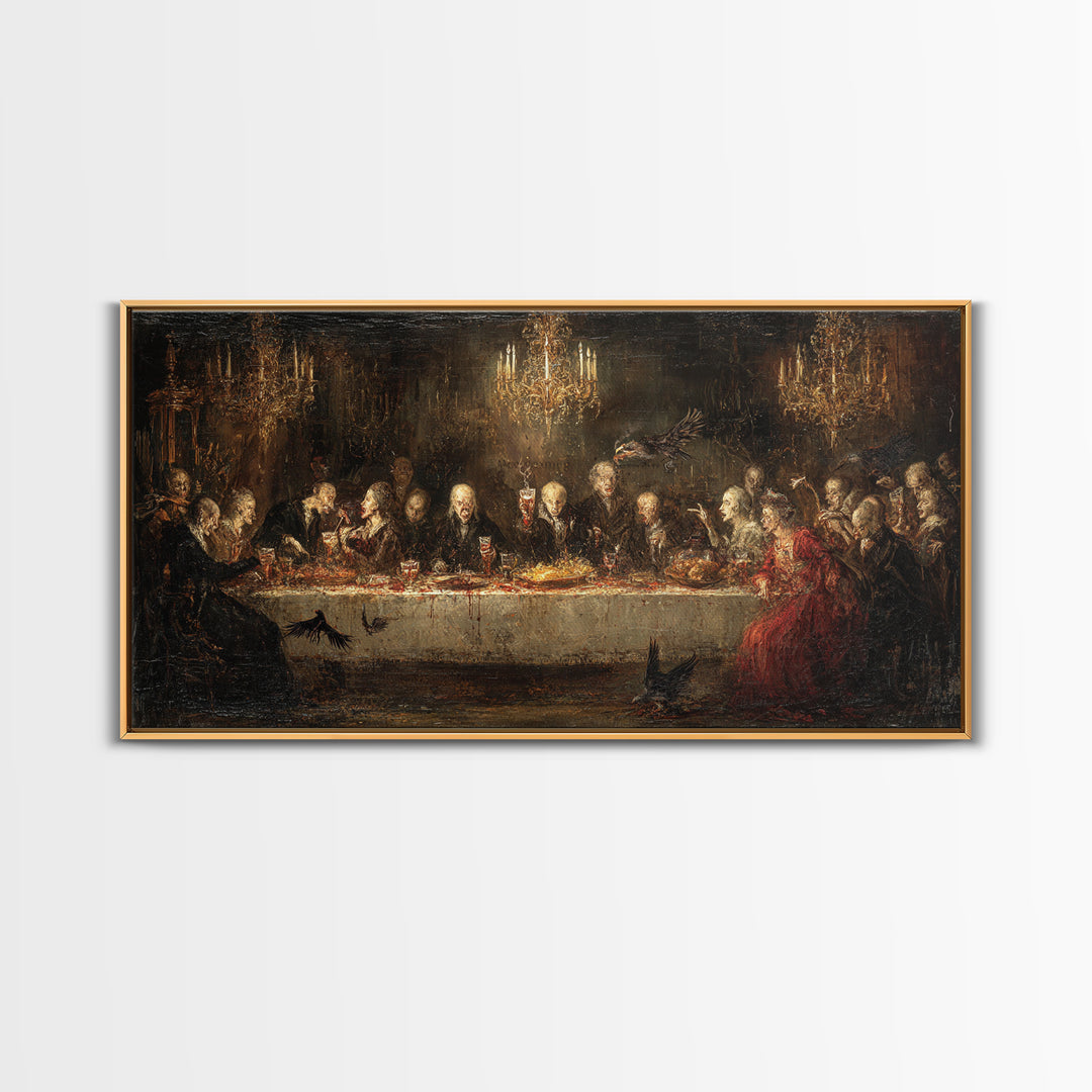 The Vampire Banquet, Dark Romantic Horror Art, Wide Panoramic Art, Dark Halloween Decor, Framed Canvas Print, Halloween Wall Art