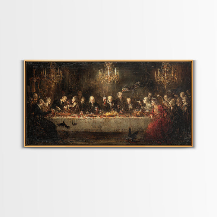 The Vampire Banquet, Dark Romantic Horror Art, Wide Panoramic Art, Dark Halloween Decor, Framed Canvas Print, Halloween Wall Art