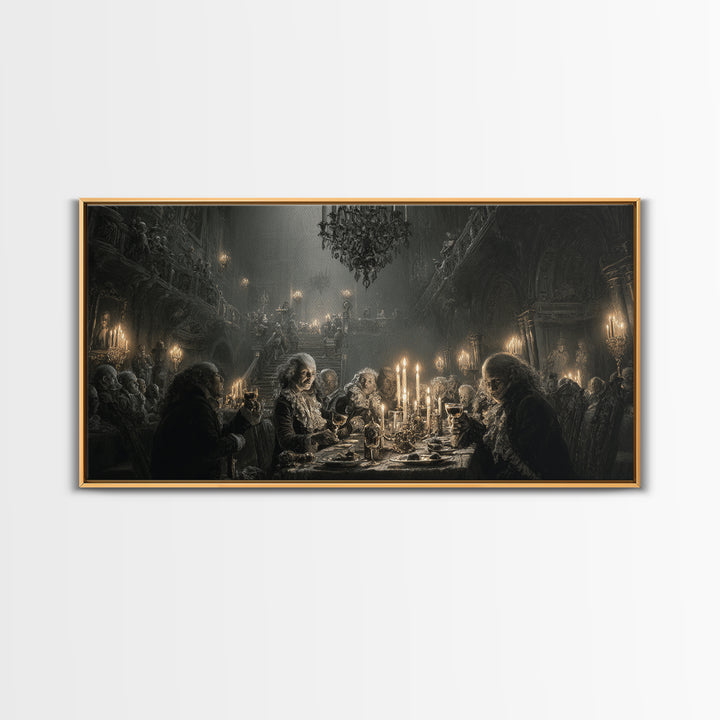 The Vampire Banquet, Architectural Etching Art, Wide Panoramic Art, Gothic Horror Wall Art, Canvas Print, Halloween Wall Art