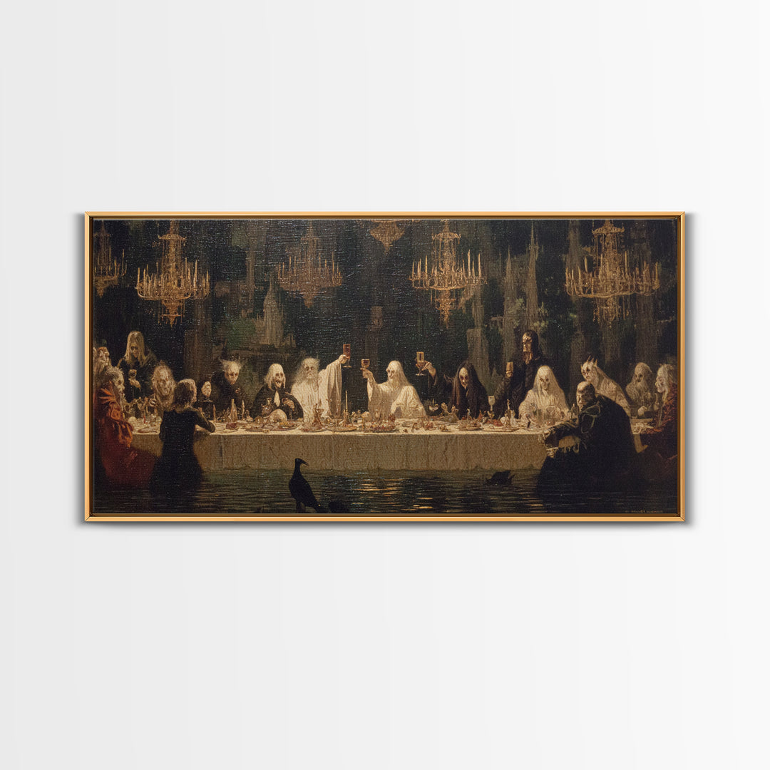The Vampire Banquet, Symbolist Gothic Landscape, Wide Panoramic Art, Dark Halloween Decor, Canvas Print, Halloween Wall Art