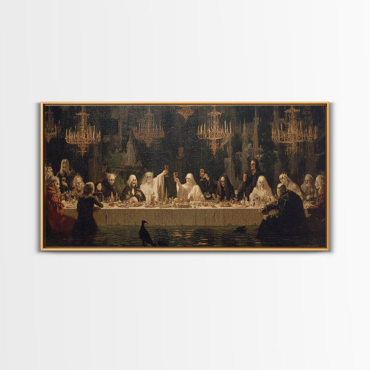 The Vampire Banquet, Symbolist Gothic Landscape, Wide Panoramic Art, Dark Halloween Decor, Canvas Print, Halloween Wall Art