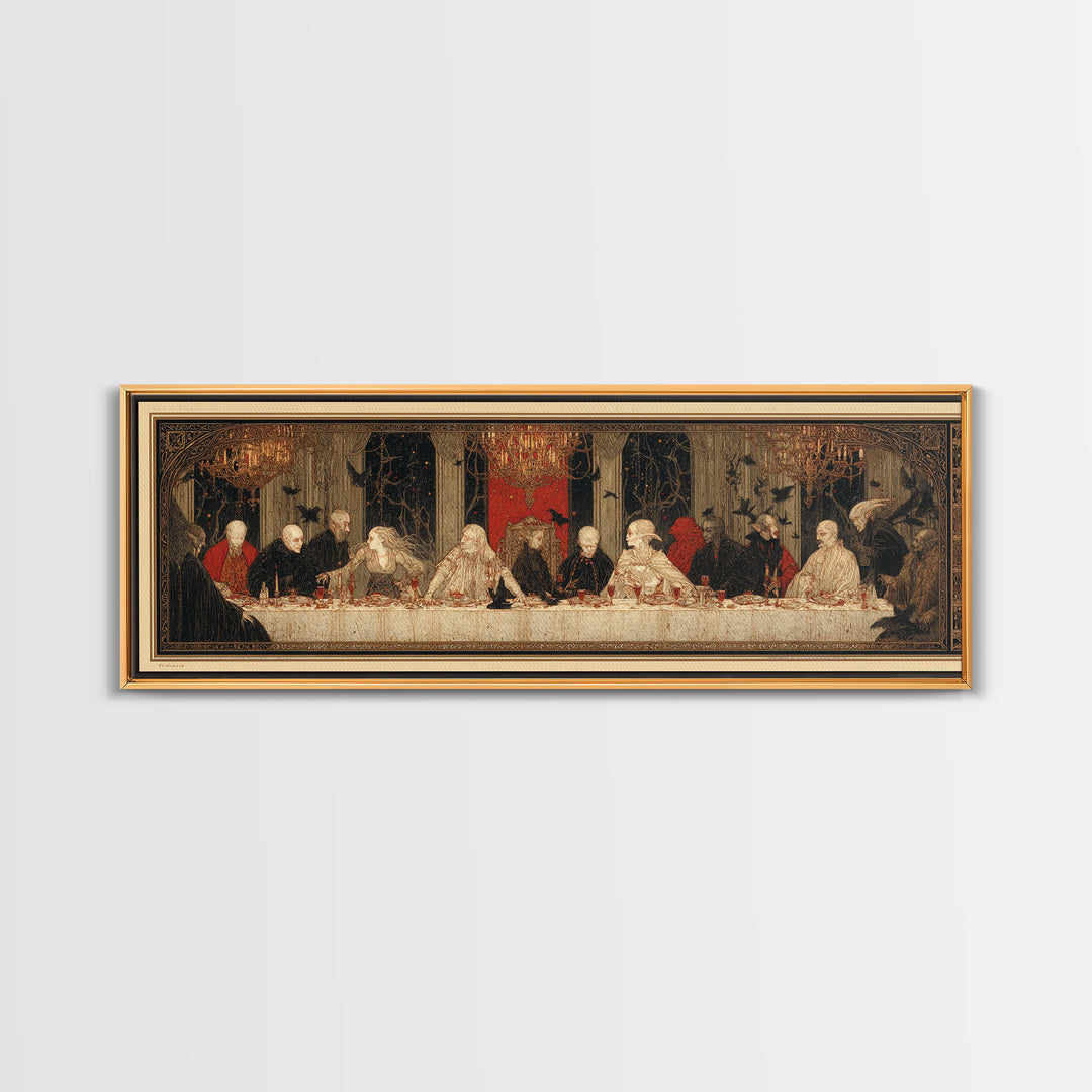 The Vampire Banquet, Symbolist Death Art, Extra Wide Wall Art, Dark Halloween Decor, Framed Canvas Print, Halloween Wall Art