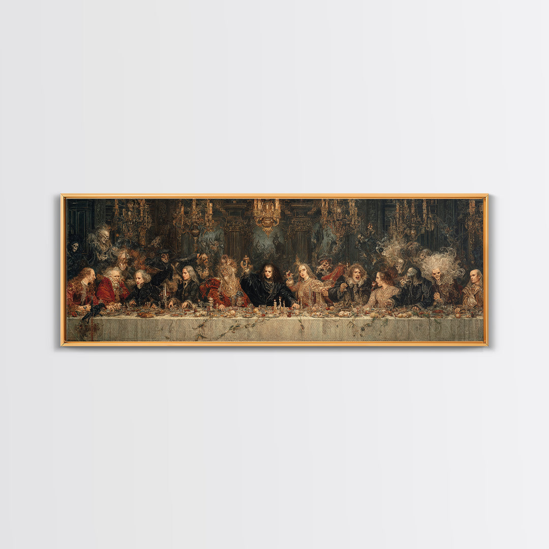 The Vampire Banquet, Symbolist Etching Art, Extra Wide Wall Art, Dark Halloween Decor, Canvas Print, Halloween Wall Art