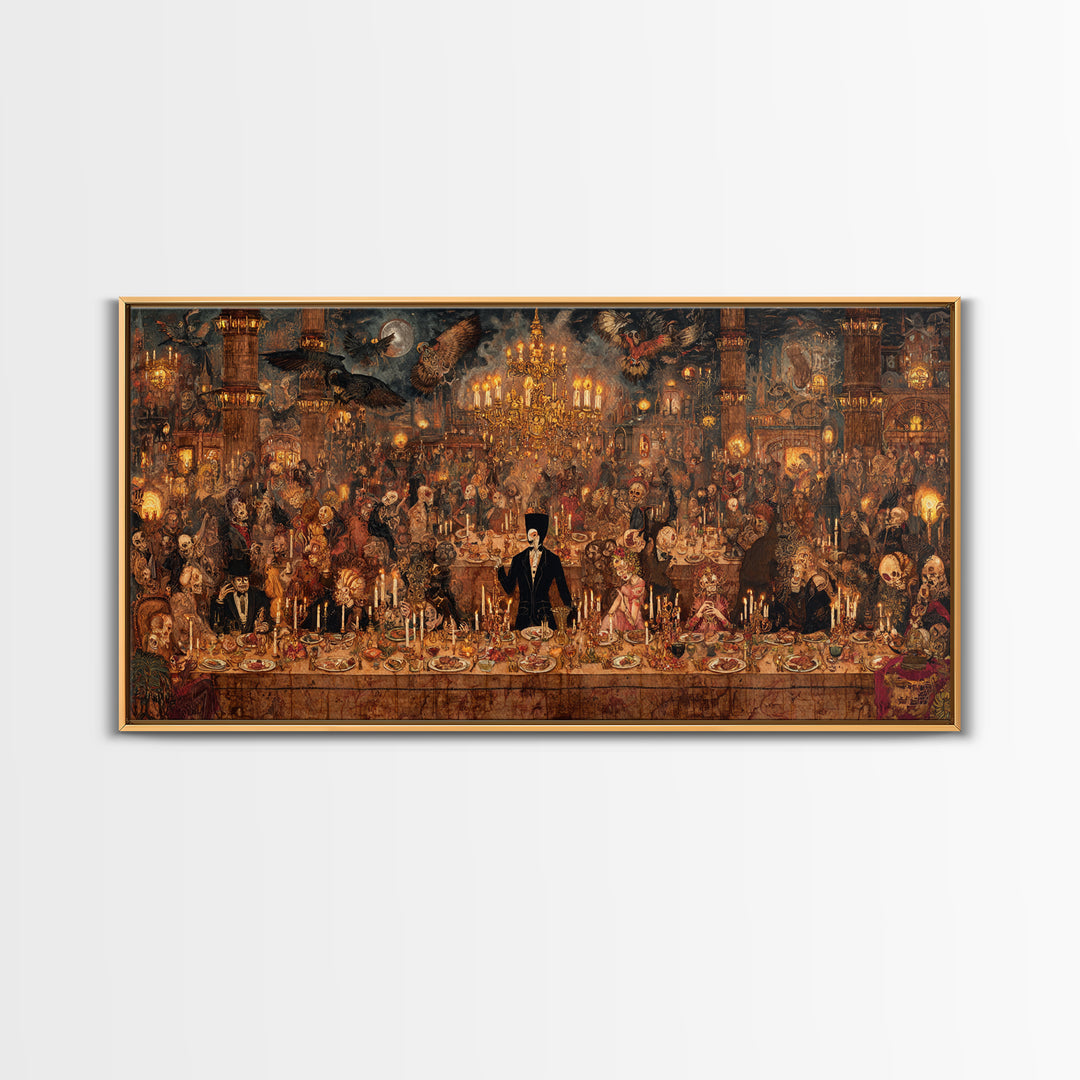 The Vampire Banquet, Grotesque Carnival Art, Wide Panoramic Art, Dark Halloween Decor, Canvas Print, Halloween Wall Art, Spooky Wall Decor