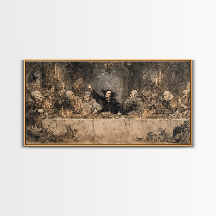 The Vampire Banquet, Gothic Storybook Art, Wide Panoramic Art, Dark Fantasy Wall Art, Canvas Print, Halloween Wall Art