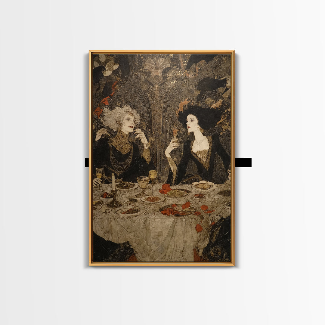 The Vampire Banquet, Stained Glass Gothic Art, Vertical Wall Art, Dark Halloween Decor, Canvas Print, Halloween Wall Art