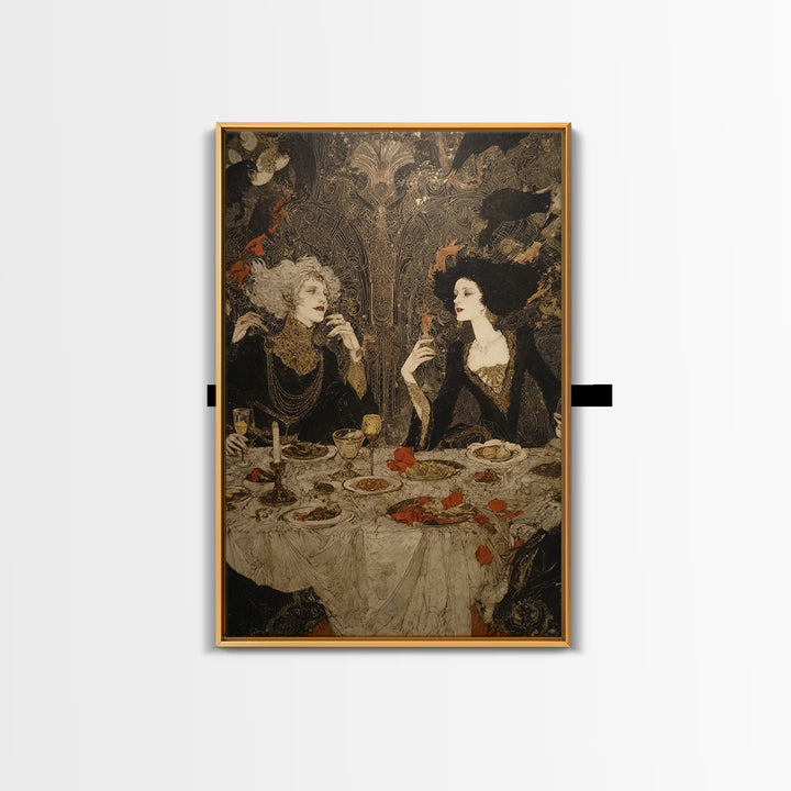 The Vampire Banquet, Stained Glass Gothic Art, Vertical Wall Art, Dark Halloween Decor, Canvas Print, Halloween Wall Art