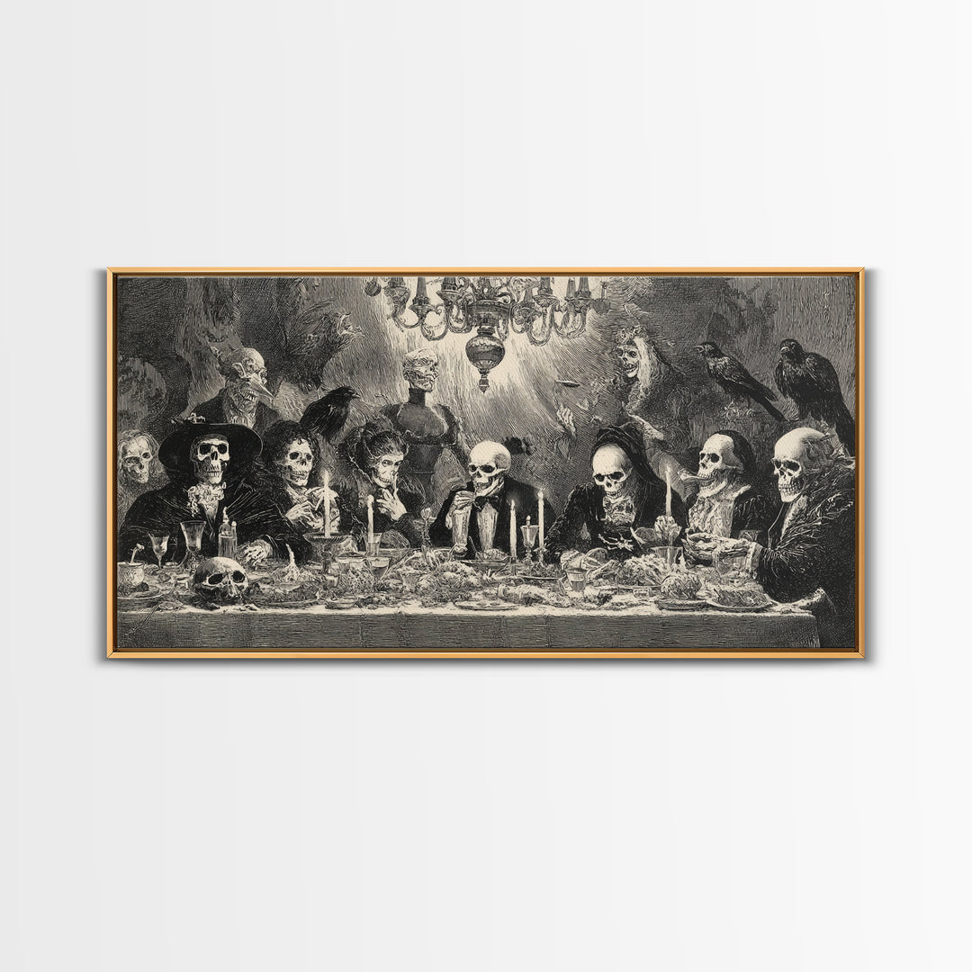 The Vampire Banquet, Macabre Folk Print Art, Wide Panoramic Art, Dark Fantasy Wall Art, Framed Canvas Print, Halloween Wall Art