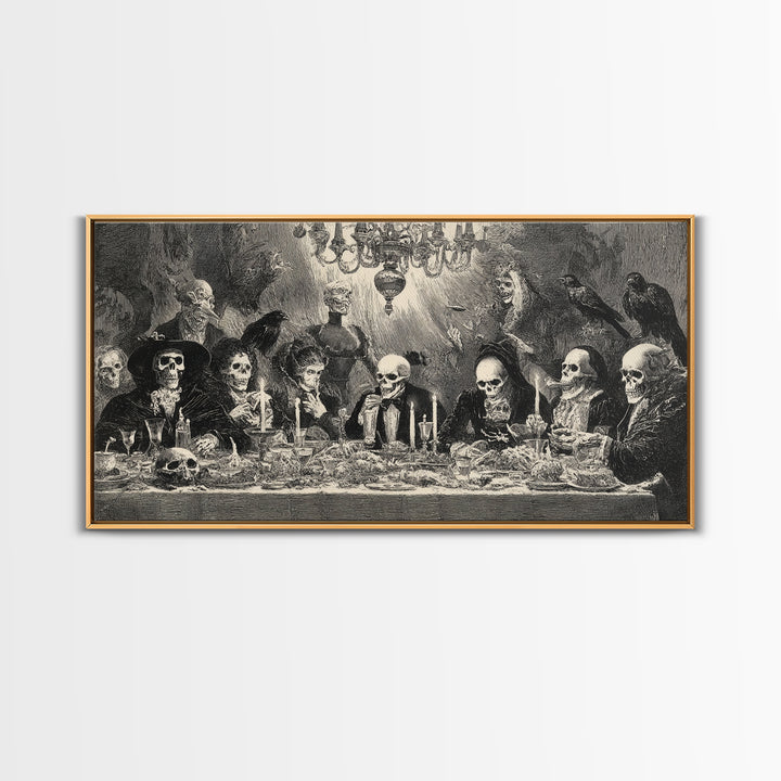 The Vampire Banquet, Macabre Folk Print Art, Wide Panoramic Art, Dark Fantasy Wall Art, Framed Canvas Print, Halloween Wall Art