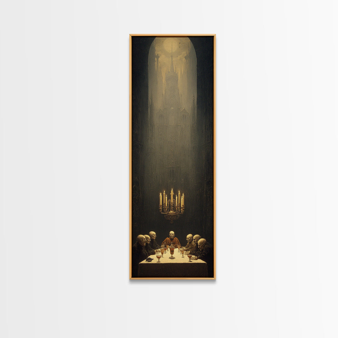 The Vampire Banquet, Surreal Apocalyptic Art, Tall Narrow Wall Art, Dark Halloween Decor, Framed Canvas Print, Halloween Wall Art