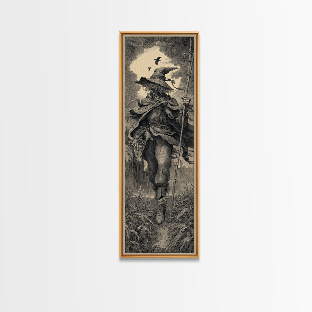 The Scarecrow Uprising, Gothic Engraving Art, Tall Narrow Wall Art, Dark Fantasy Wall Art, Canvas Print, Halloween Wall Art