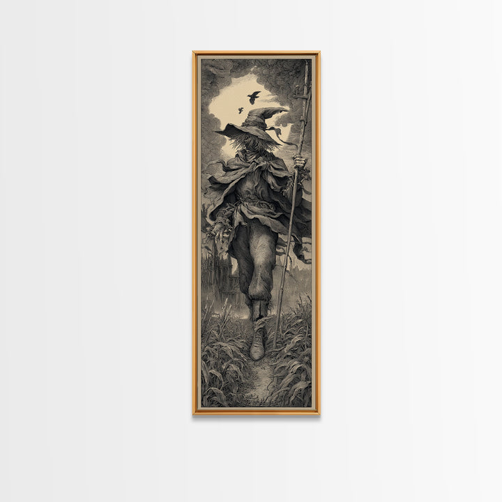 The Scarecrow Uprising, Gothic Engraving Art, Tall Narrow Wall Art, Dark Fantasy Wall Art, Canvas Print, Halloween Wall Art