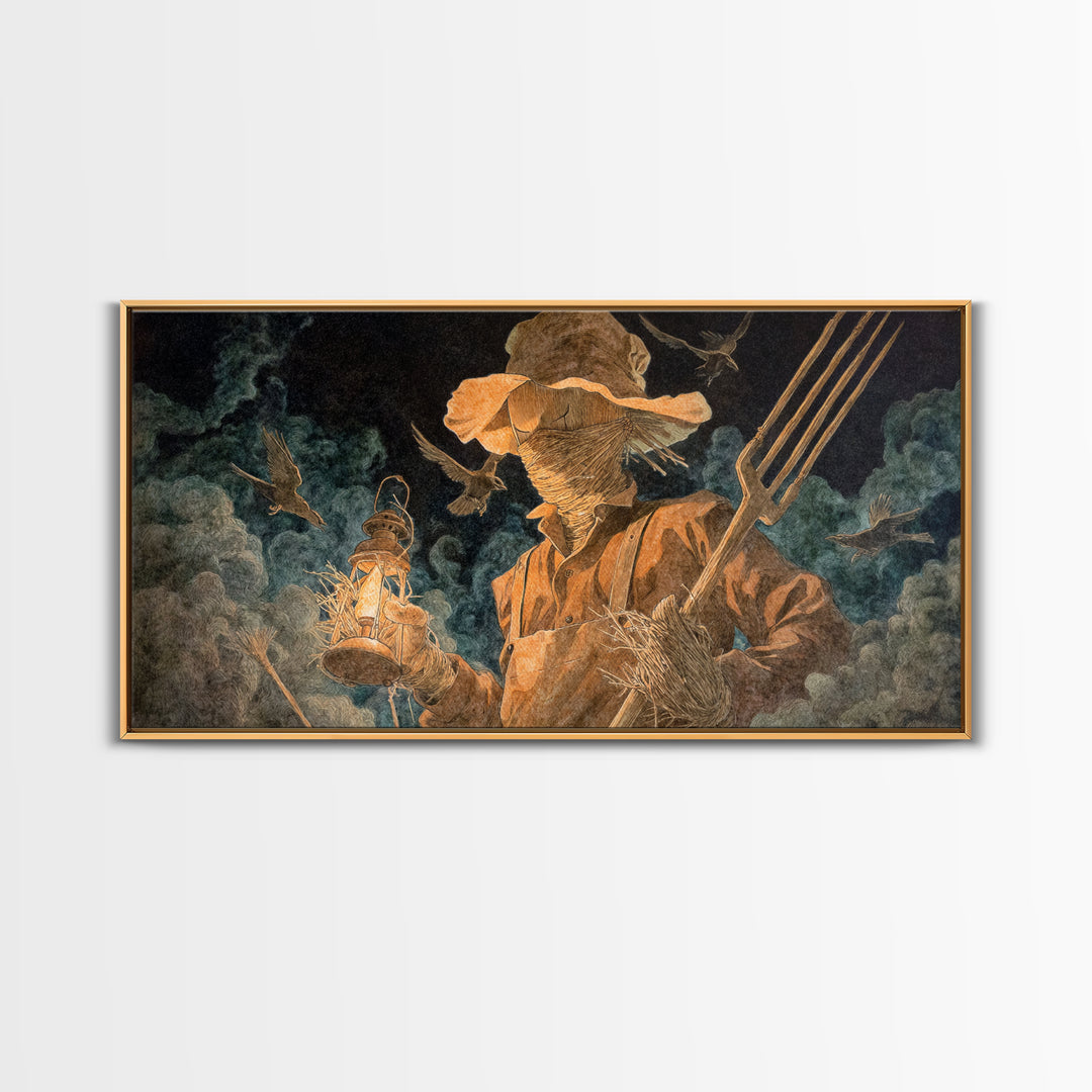 The Scarecrow Uprising, Visionary Gothic Art, Wide Panoramic Art, Dark Halloween Decor, Canvas Print, Halloween Wall Art