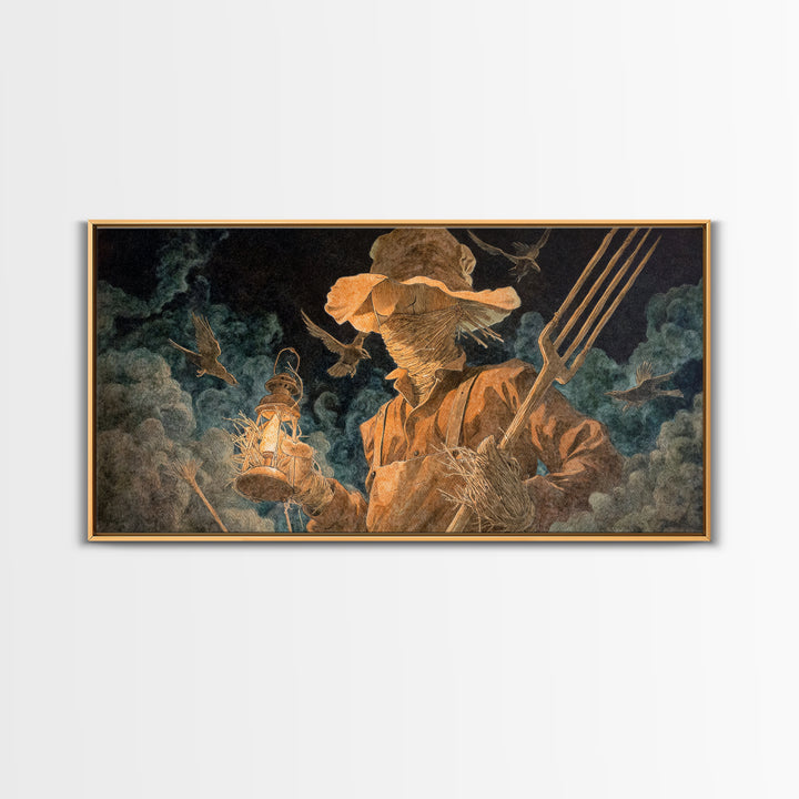 The Scarecrow Uprising, Visionary Gothic Art, Wide Panoramic Art, Dark Halloween Decor, Canvas Print, Halloween Wall Art