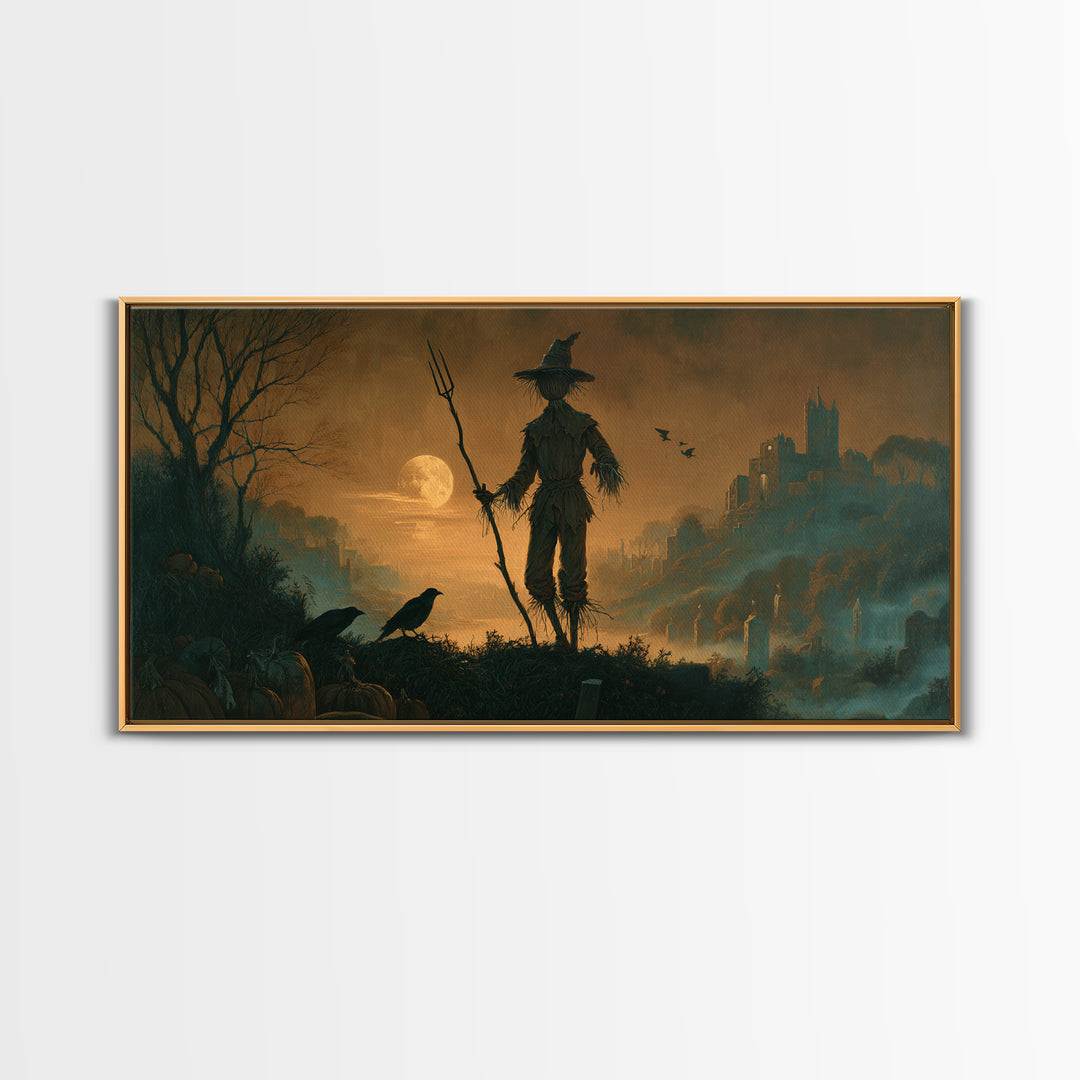 The Scarecrow Uprising, Romantic Gothic Landscape, Wide Panoramic Art, Macabre Wall Art, Canvas Print, Halloween Wall Art