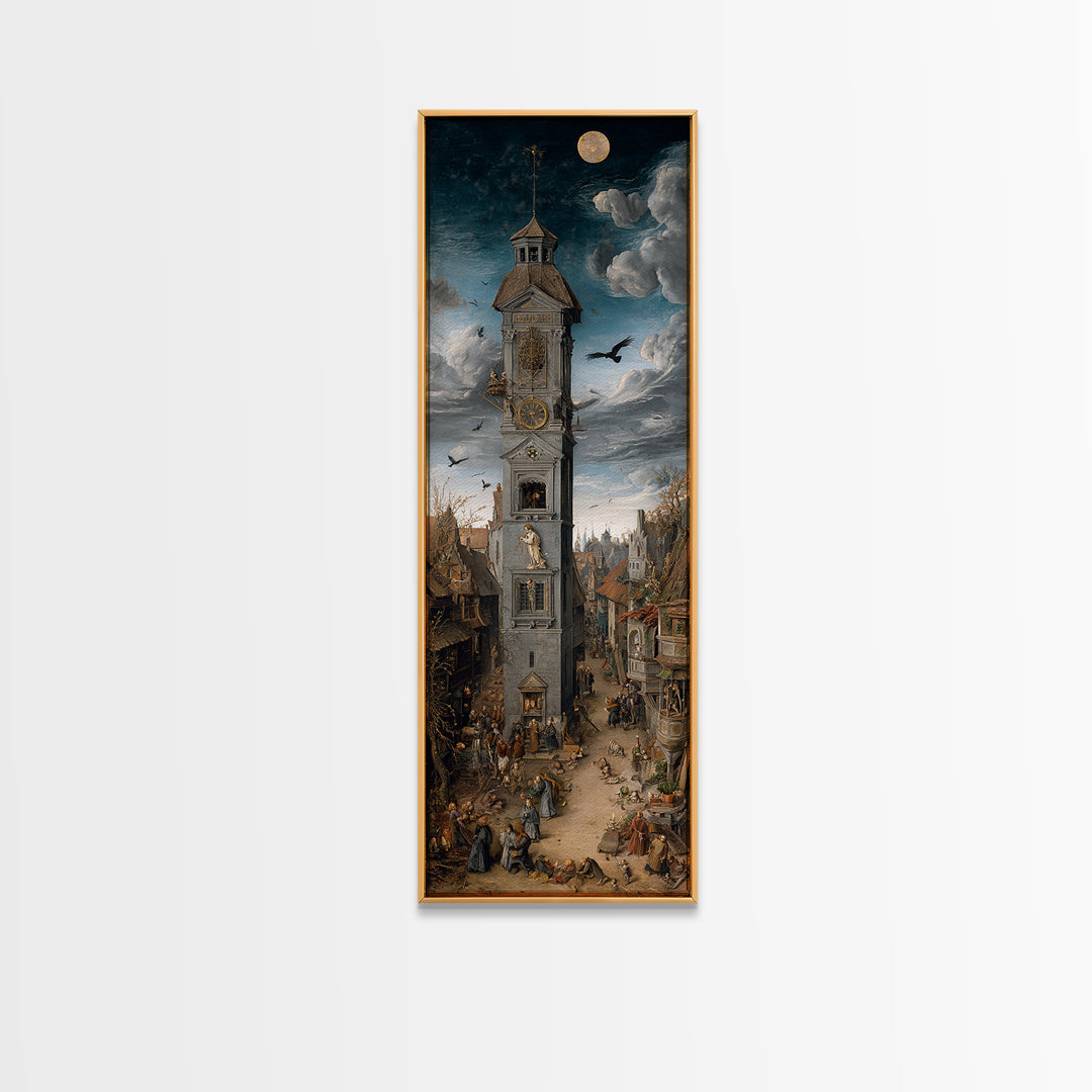 The Thirteenth Bell, Danse Macabre Art, Tall Narrow Wall Art, Dark Halloween Decor, Framed Canvas Print
