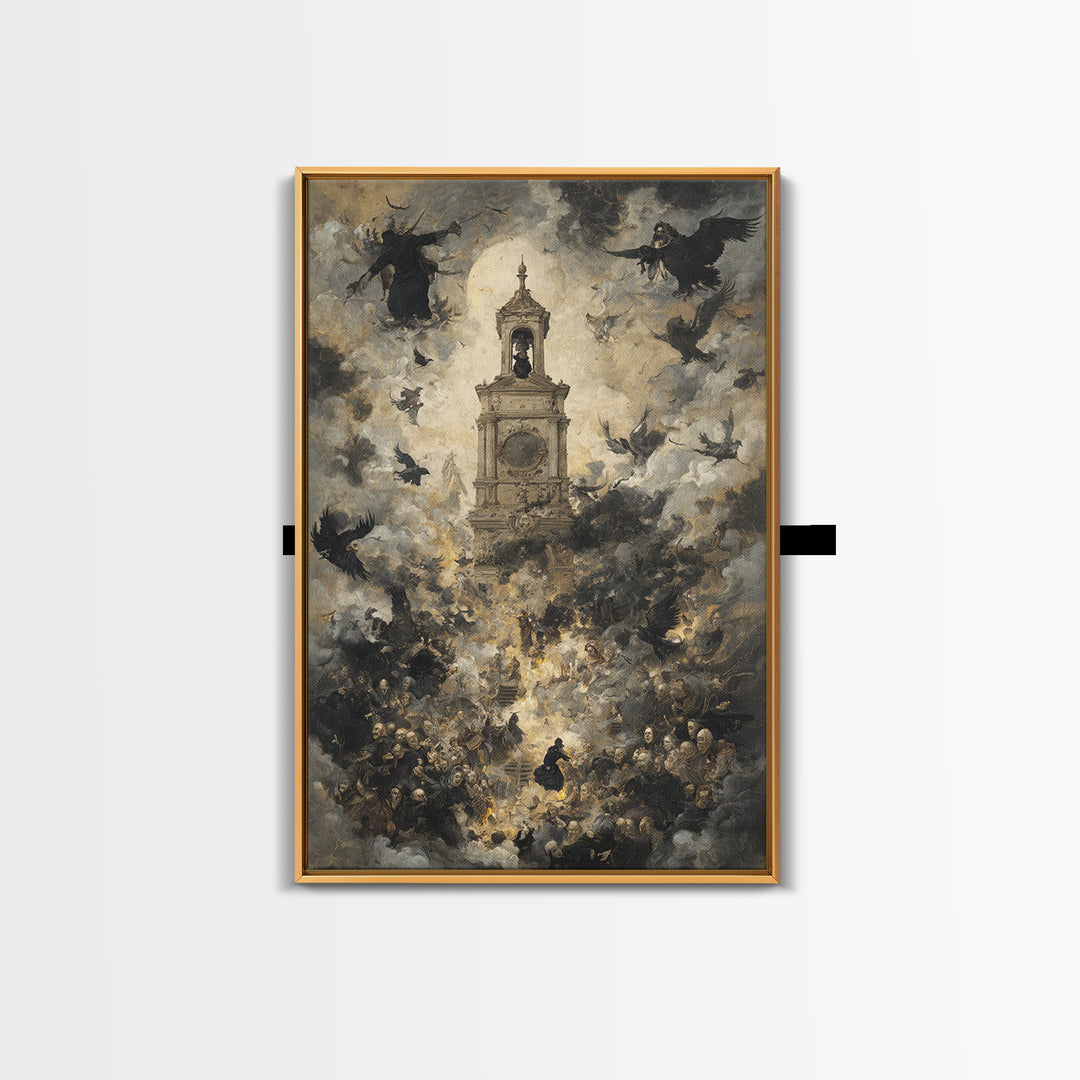 The Thirteenth Bell, Dark Romantic Horror Art, Vertical Wall Art, Dark Halloween Decor, Framed Canvas Print, Halloween Wall Art