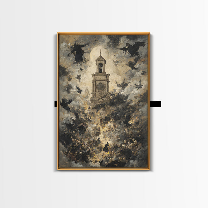 The Thirteenth Bell, Dark Romantic Horror Art, Vertical Wall Art, Dark Halloween Decor, Framed Canvas Print, Halloween Wall Art