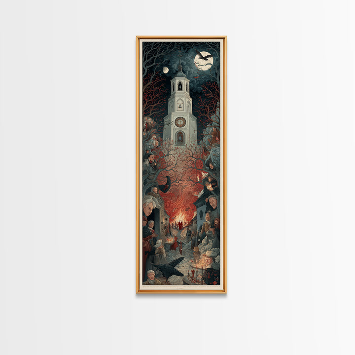 The Thirteenth Bell, Visionary Gothic Art, Tall Narrow Wall Art, Dark Fantasy Wall Art, Framed Canvas Print, Halloween Wall Art