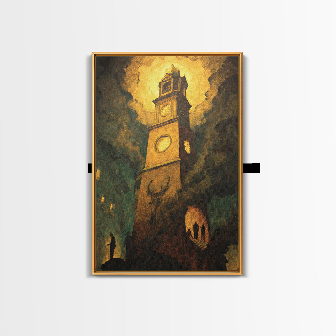 The Thirteenth Bell, Dark Symbolist Art, Vertical Wall Art, Dark Halloween Decor, Framed Canvas Print, Halloween Wall Art