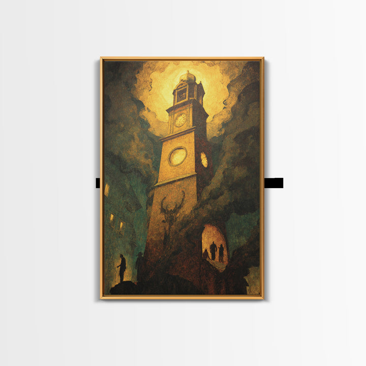 The Thirteenth Bell, Dark Symbolist Art, Vertical Wall Art, Dark Halloween Decor, Framed Canvas Print, Halloween Wall Art
