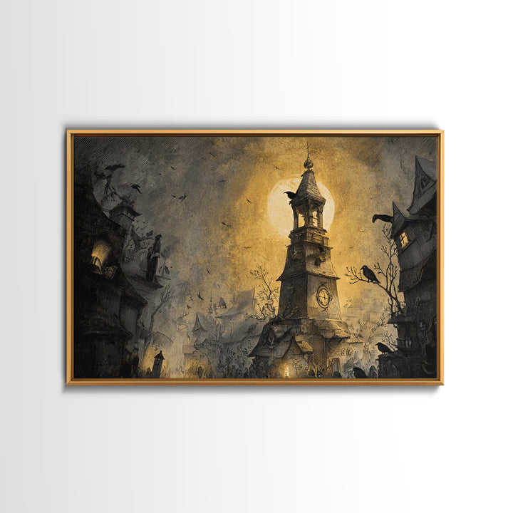 The Thirteenth Bell, Expressionist Nightmare Art, Landscape Wall Art, Dark Halloween Decor, Canvas Print, Halloween Wall Art