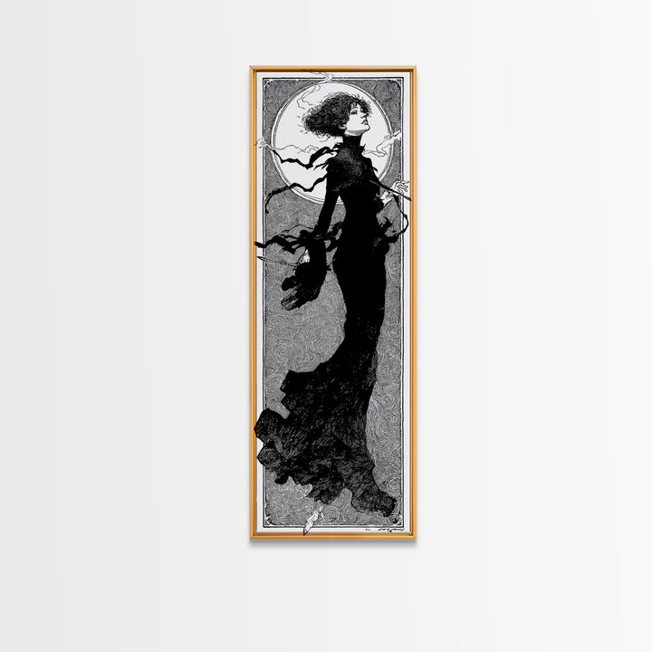 The Thirteenth Bell, Decadent Line Art, Tall Narrow Wall Art, Dark Fantasy Wall Art, Framed Canvas Print, Halloween Wall Art