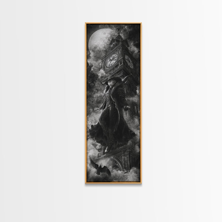 The Thirteenth Bell, Biomechanical Horror Art, Tall Narrow Wall Art, Gothic Horror Wall Art, Framed Canvas Print, Halloween Wall Art