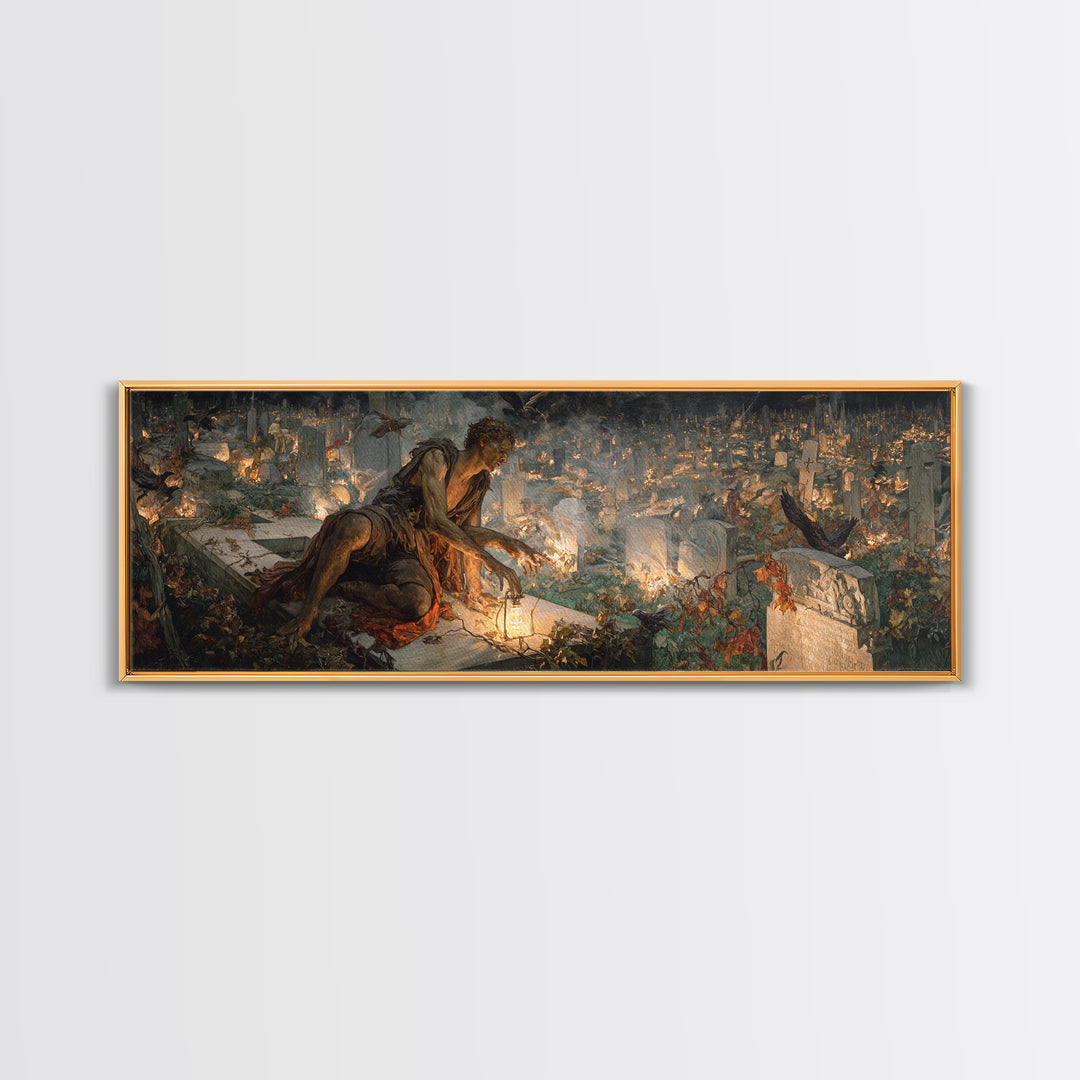 The Cemetery Lantern Festival, Dark Renaissance Art, Extra Wide Wall Art, Gothic Horror Wall Art, Canvas Print