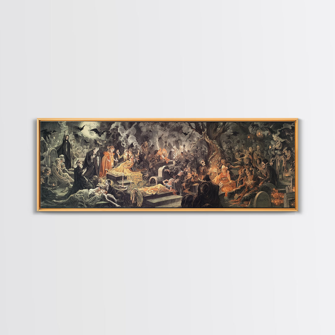 The Cemetery Lantern Festival, Gothic Nightmare Art, Extra Wide Wall Art, Dark Fantasy Wall Art, Canvas Print, Halloween Wall Art
