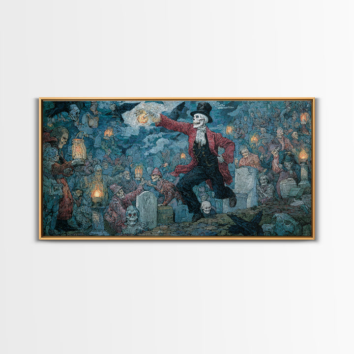 The Cemetery Lantern Festival, Grotesque Carnival Art, Wide Panoramic Art, Gothic Horror Wall Art, Canvas Print, Halloween Wall Art