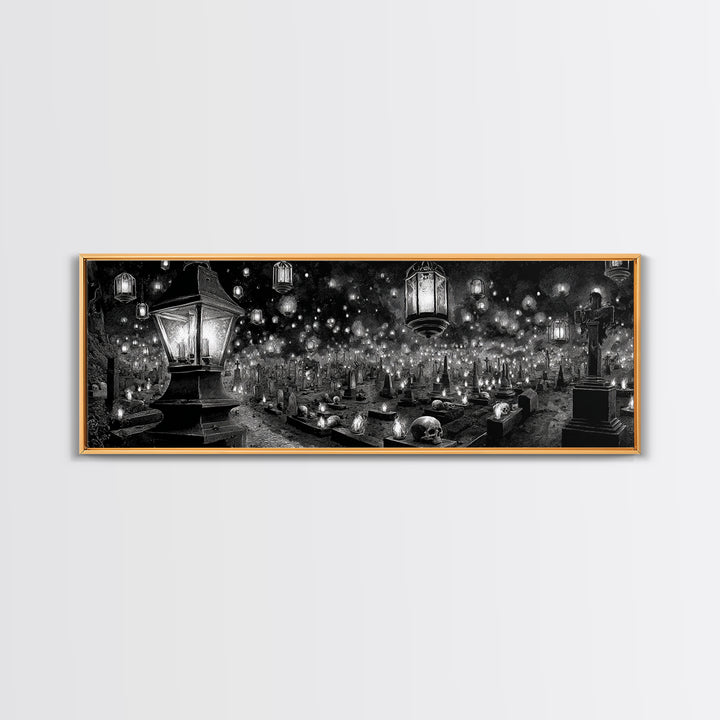 The Cemetery Lantern Festival, Biomechanical Horror Art, Extra Wide Wall Art, Gothic Horror Wall Art, Framed Canvas Print
