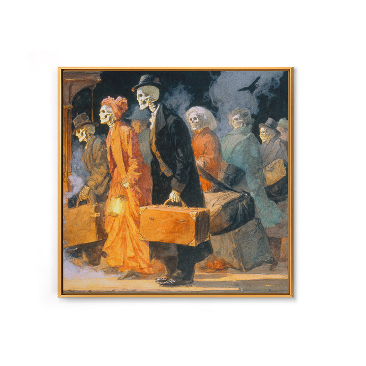The Ghost Train Arrival, Danse Macabre Art, Square Wall Art, Gothic Horror Wall Art, Framed Canvas Print
