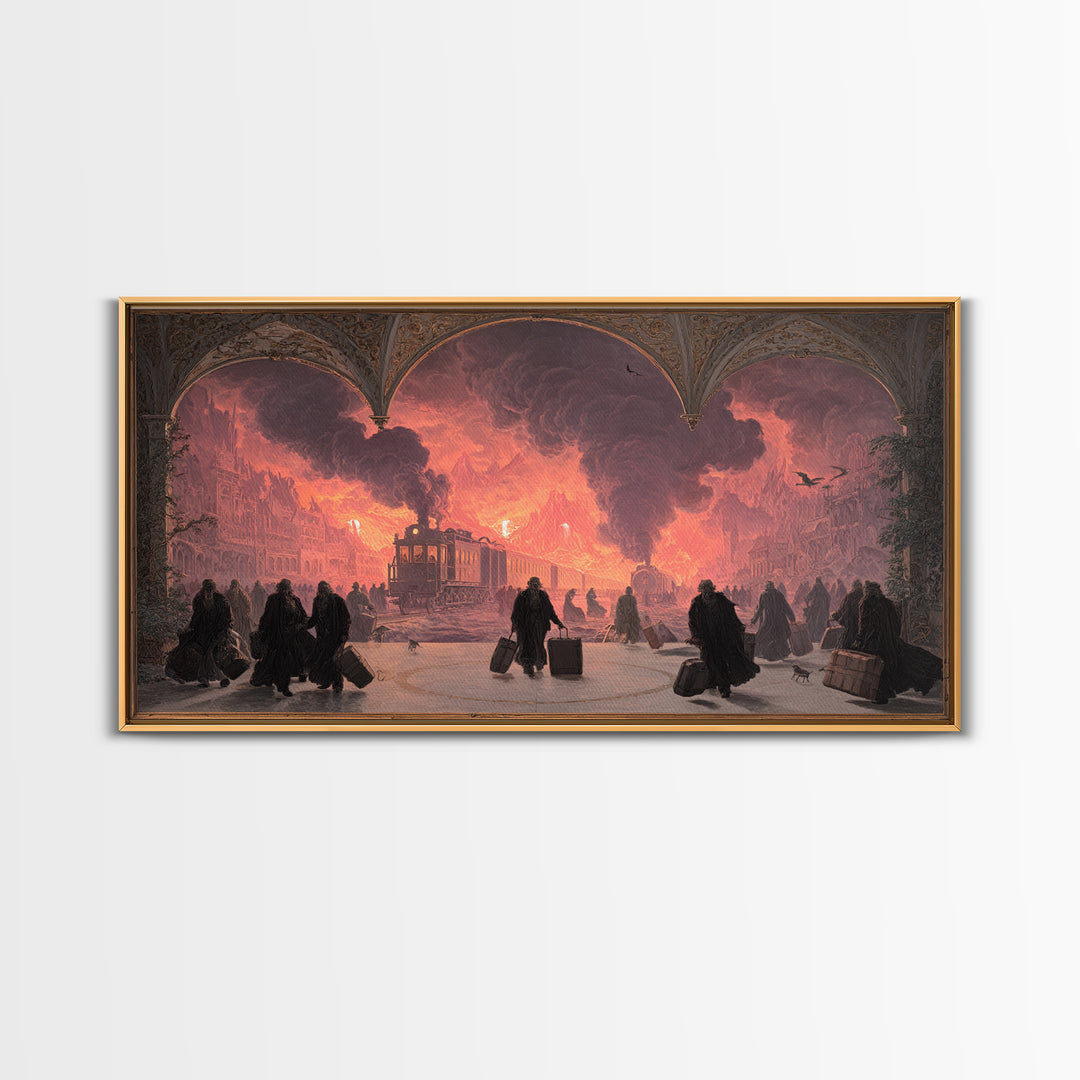 The Ghost Train Arrival, Apocalyptic Romantic Art, Wide Panoramic Art, Gothic Horror Wall Art, Canvas Print, Halloween Wall Art