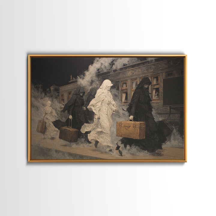 The Ghost Train Arrival, Symbolist Gothic Landscape, Landscape Wall Art, Macabre Wall Art, Framed Canvas Print, Halloween Wall Art