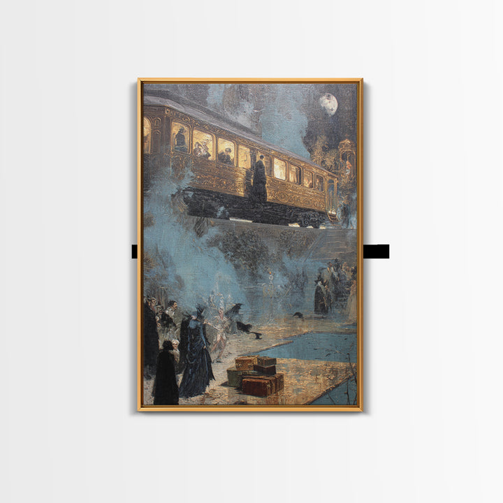 The Ghost Train Arrival, Ornate Symbolist Art, Vertical Wall Art, Dark Fantasy Wall Art, Canvas Print, Halloween Wall Art