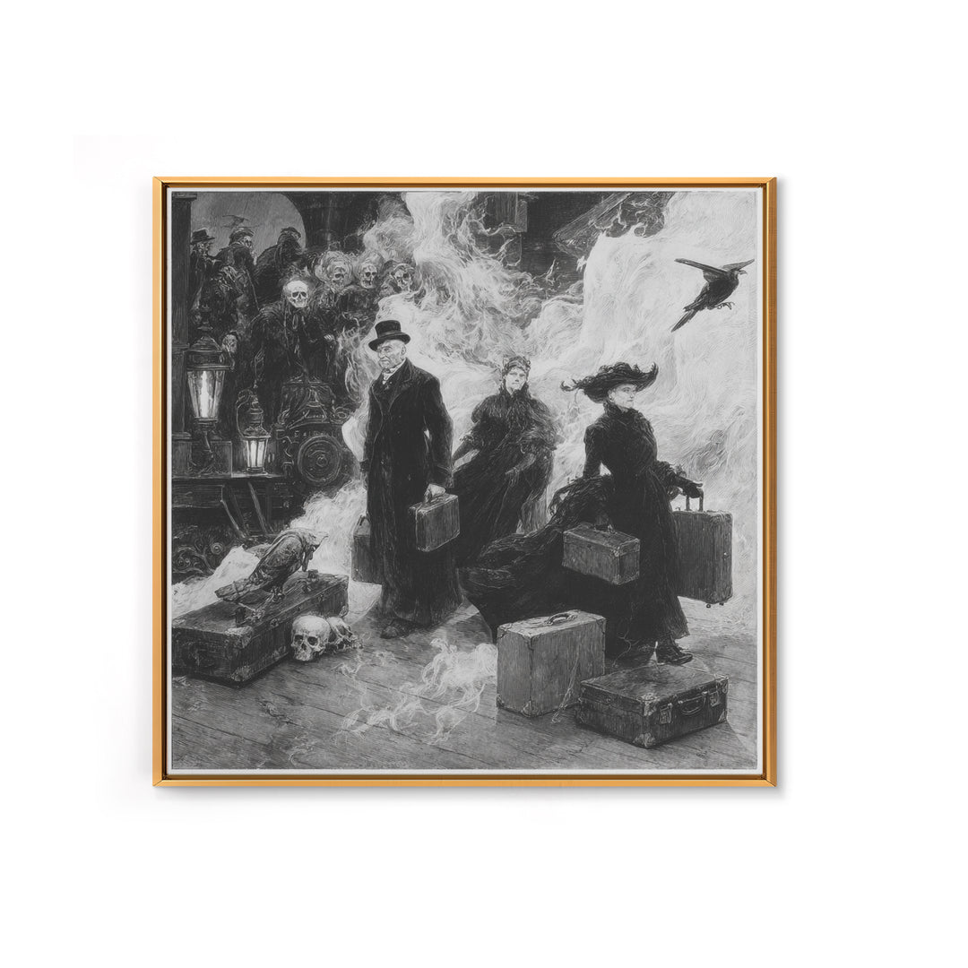 The Ghost Train Arrival, Decadent Gothic Art, Square Wall Art, Dark Halloween Decor, Framed Canvas Print, Halloween Wall Art